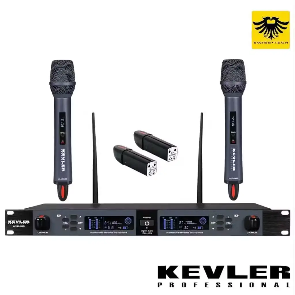 KEVLER UMC-500 Dual UHF Wireless Handheld Microphone w/ Li-Ion Battery Charger 200 Selectable Frequency