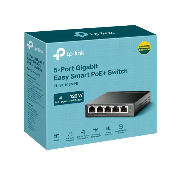 TP-LINK TL-SG105MPE 5-Port Gigabit Easy Smart Switch with 4-Port PoE+ 